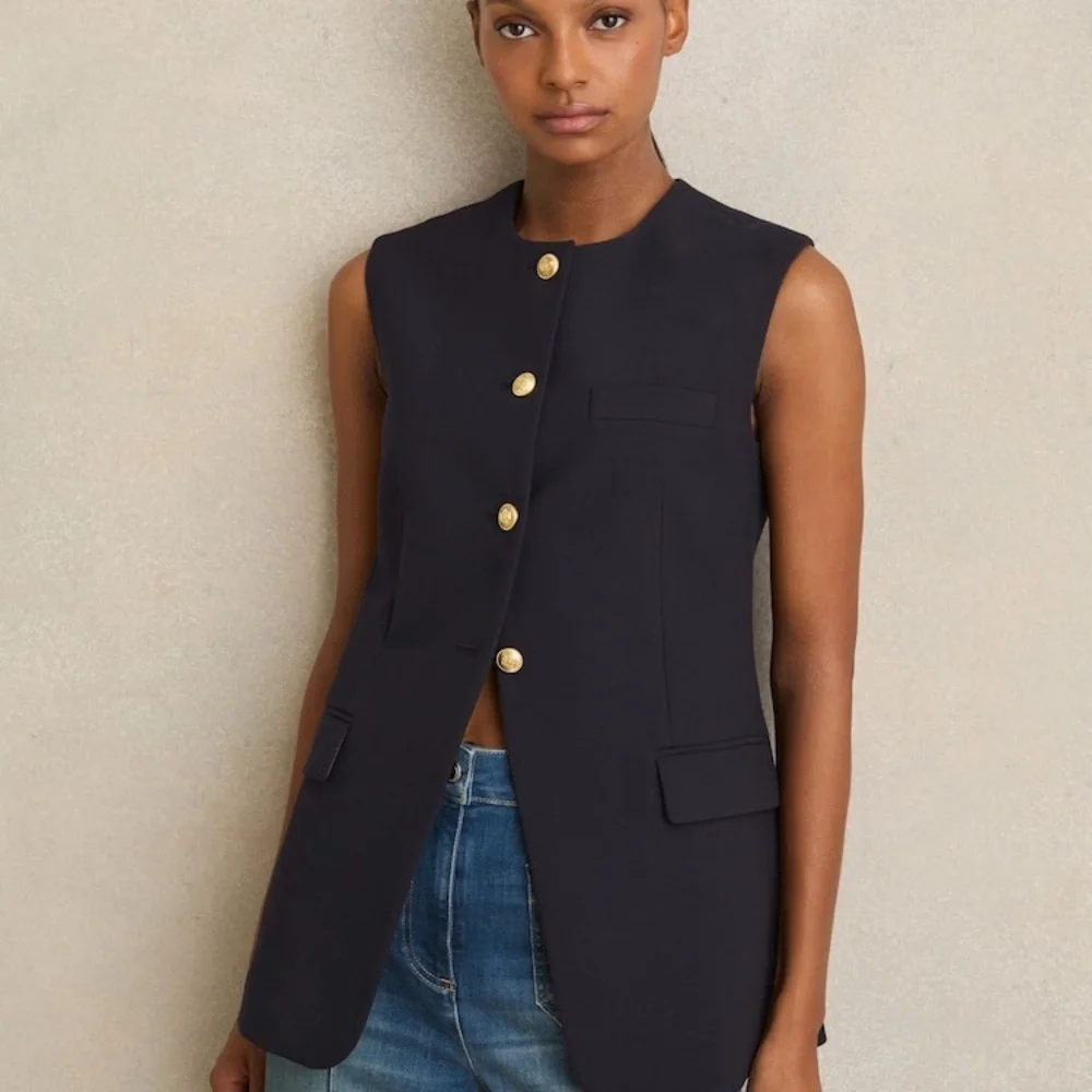 Reiss Black Vest with Gold Buttons - Picture 2 of 5
